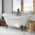 Cambridge Plumbing Acrylic Double Slipper Bathtub with deck mount faucet holes and Oil Rubbed Bronze Feet ADES-DH-ORB